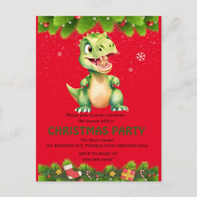 Postal Divertidos dinosaurios comen galletas de jengibre  (Anverso)