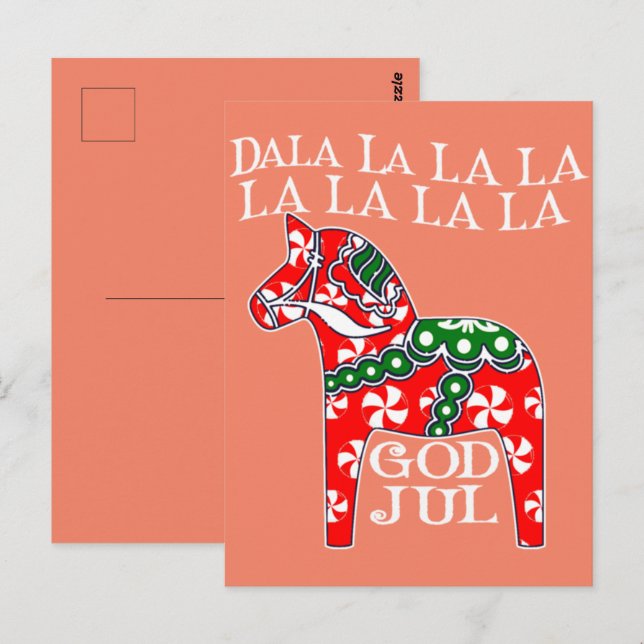 Postal Divertidos Navidades suecos Dios Jul Dala Horse Da (Anverso / Reverso)