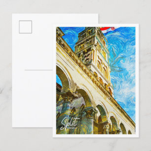 Postal Dividir Croacia Hermosa ciudad de pintura al petró