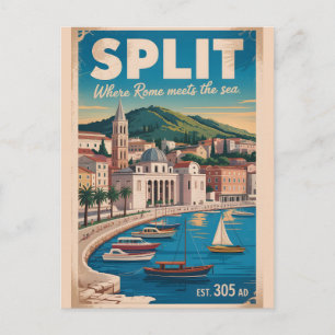 Postal Dividir Croacia Paisaje Urbano Retro Viaje
