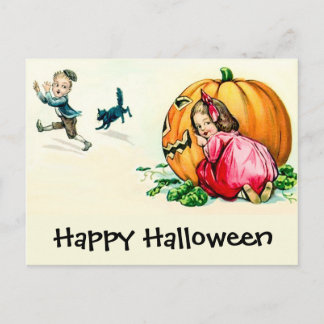 Postal Diviértase de Halloween vintage para niños