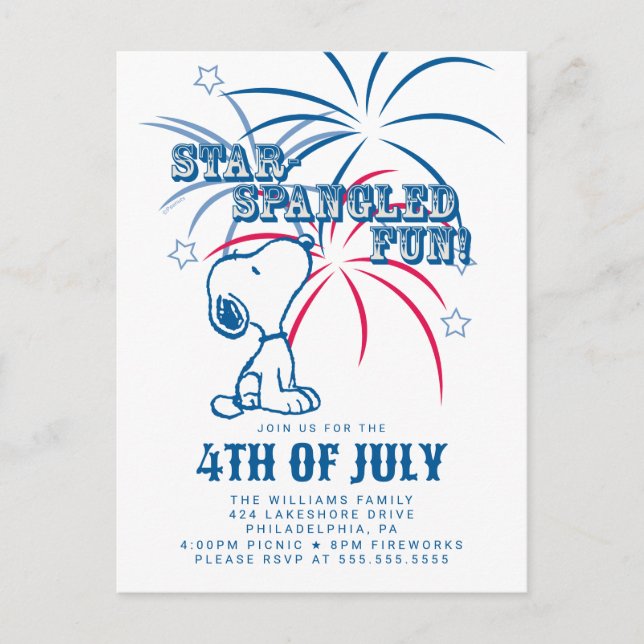 Postal Diviértete con Peanuts el 4 de julio con temática  (Anverso)