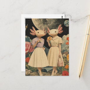 Postal Diviértete Pareja surrealista de ajolote desayuno 