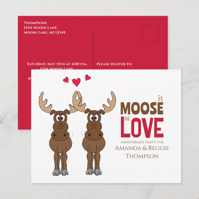 Postal Diviesta Fiesta de Aniversario Graciosa Cute Alce  (Anverso / Reverso)