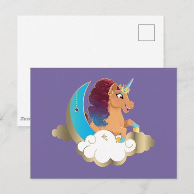 Postal Divino el Unicornio | Luna y Nubes (Anverso / Reverso)