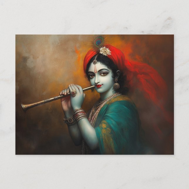 Postal Divino Señor Krishna Estilo Antiguo Barroco (Anverso)