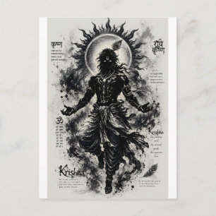 Postal Divino Señor Krishna Silueta Oscura Arte Grunge