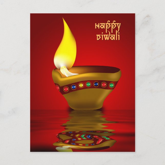 Postal Diwali Diya - ilustracion de lámparas de aceite (Anverso)