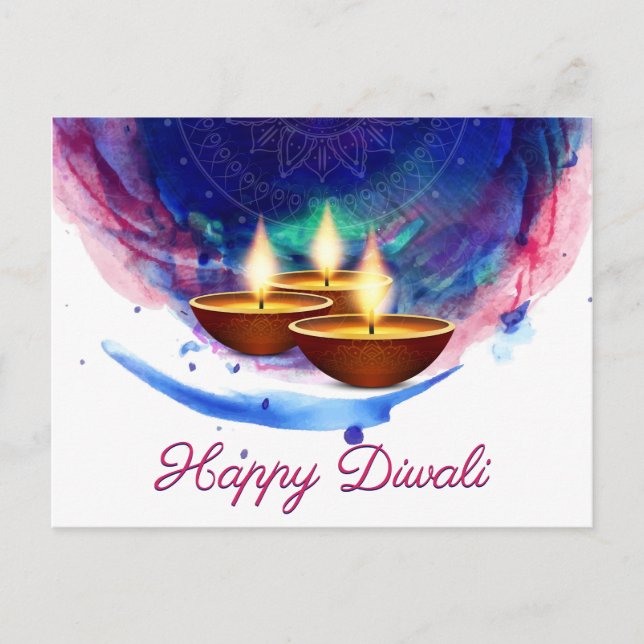 Postal Diwali Diyas Blue Paint Wash (Anverso)