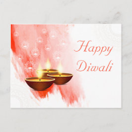 Postal Diwali Red Watercolor con Diyas