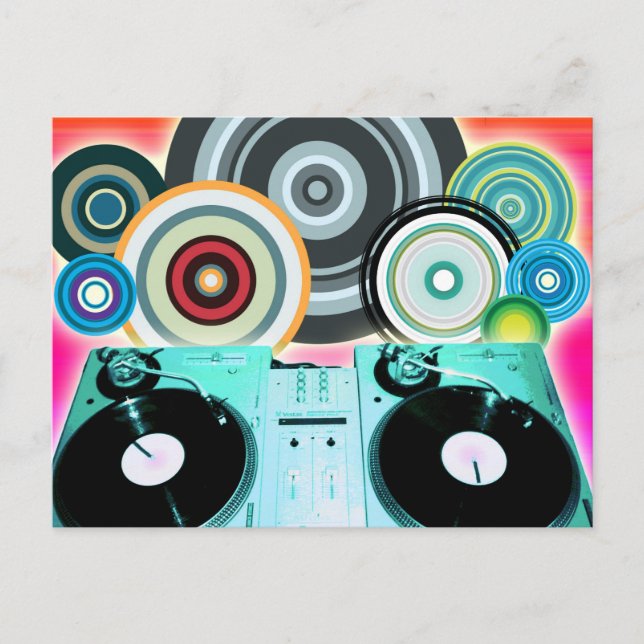 Postal DJ Turnable con vinilo - Arte pop (Anverso)