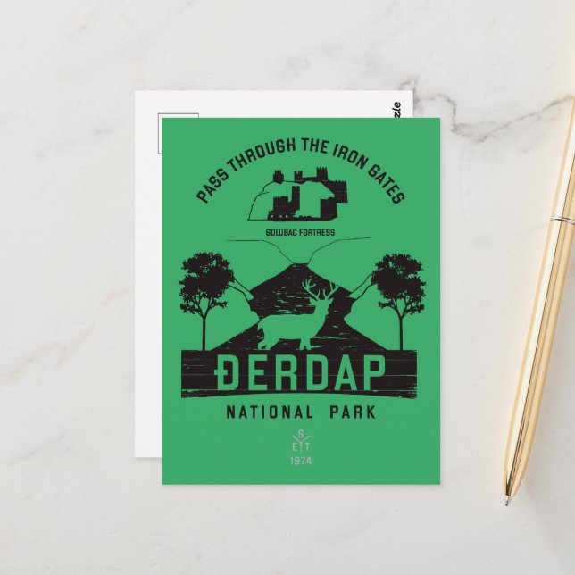 Postal Djerdap Parque nacional Gates de hierro Diseño neg (Anverso/Reverso In Situ)