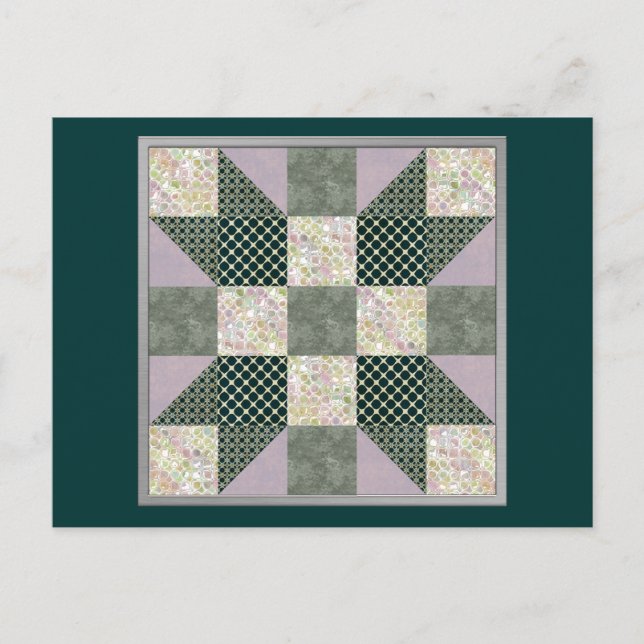 Postal Dk Green & Lavender Star Patch Quilt (Anverso)
