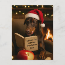 Doberman  'Cheese Tax' Christmas postcard