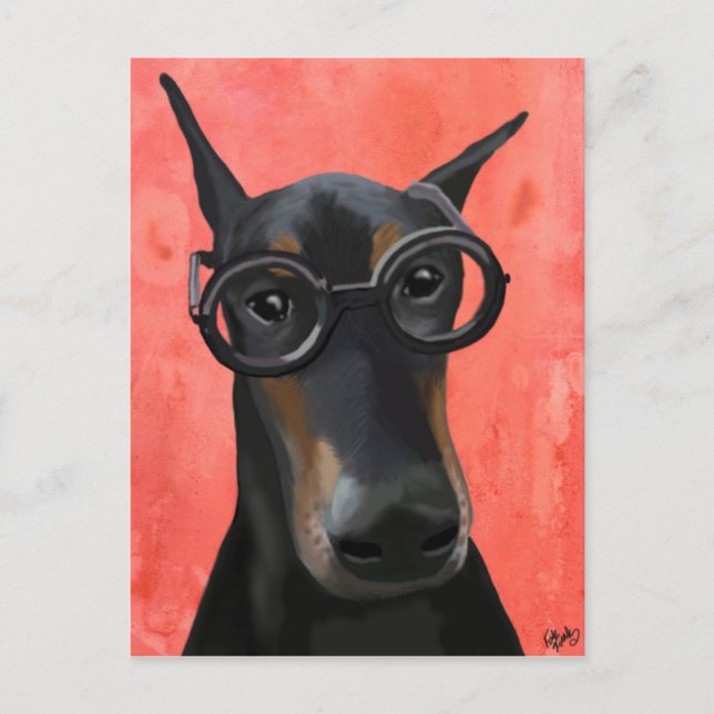 Postal Doberman con gafas (Anverso)