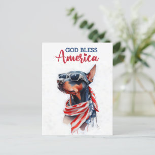 Postal Doberman patriótico, Dios bendiga a América Tarjet