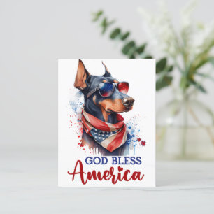 Postal Doberman patriótico, Dios bendiga a América Tarjet