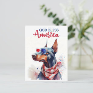 Postal Doberman patriótico, Dios bendiga a América Tarjet