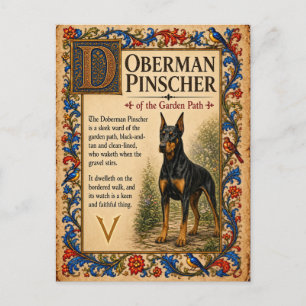 Postal Doberman Pinscher, Arte de Bestiario Medieval