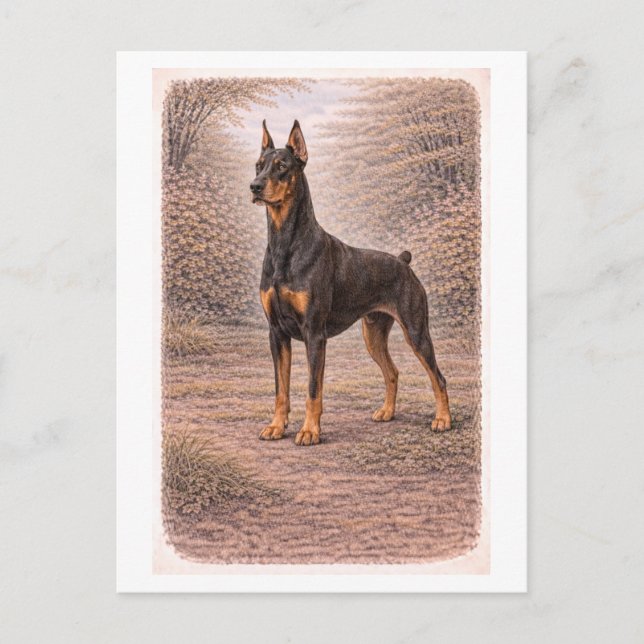 Postal Doberman Pinscher de estilo vintage (Anverso)