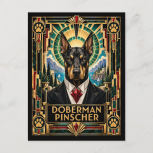 Postal Doberman Pinscher, perro Art Deco