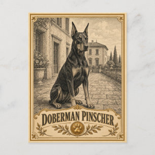 Postal Doberman Pinscher, perro vintage de herencia
