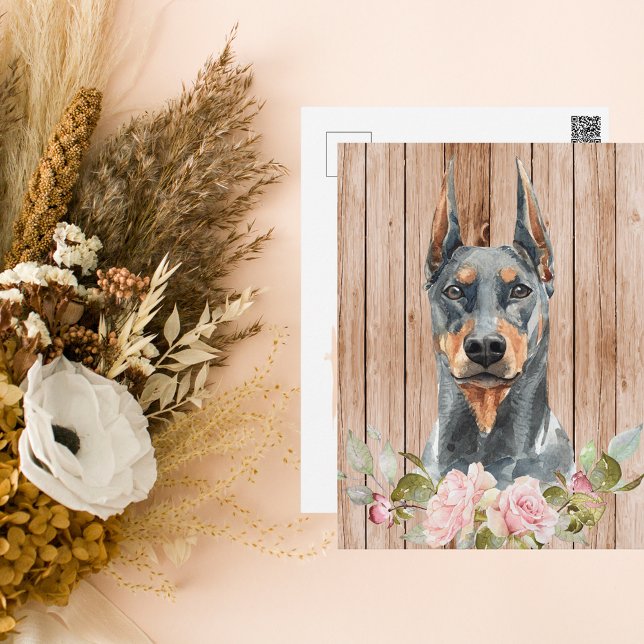 Postal Doberman y flores acuarela (Subido por el creador)
