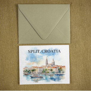 Postal Doble acuarela de Dalmatia en Croacia