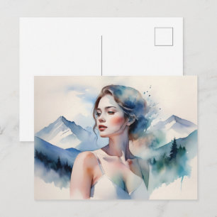 Postal Doble exposición de arte de mujer