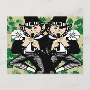 Postal Doble Leprechaun De La Suerte
