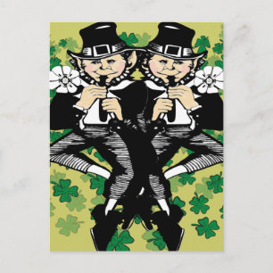 Postal Doble Leprechaun De La Suerte