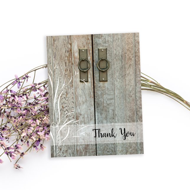 Postal Doble puerta de granero Boda de campo Gracias (Show your gratitude after your rustic farm or barn wedding theme with this charming thank you note.)