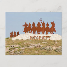 Postal Dodge City Rótulo - Vaqueros - Caballos - Bienveni