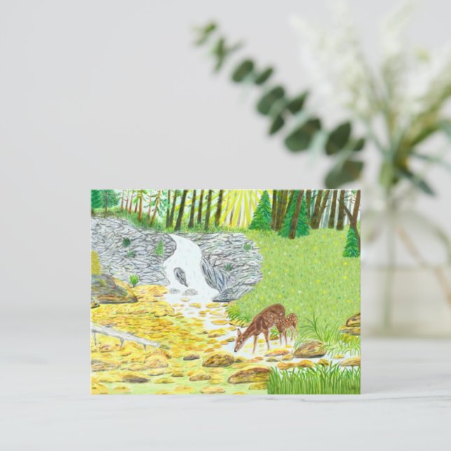 Postal Doe and Fawn (Anverso de pie)