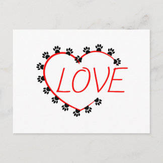 Postal Dog Paws Red Heart Love