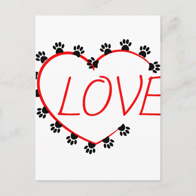 Postal Dog Paws Red Heart Love (Anverso)