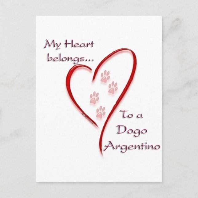 Postal Dogo Argentino Heart Pertenece (Anverso)