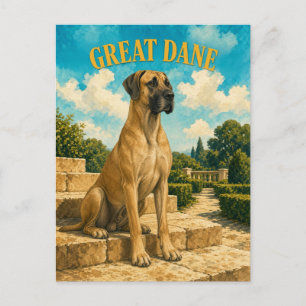 Postal Dogo Danés, Arte de Perro de Acuarela Vintage