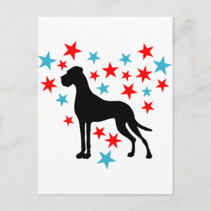 Postal Dogo de Gran Danés corazón estrellado