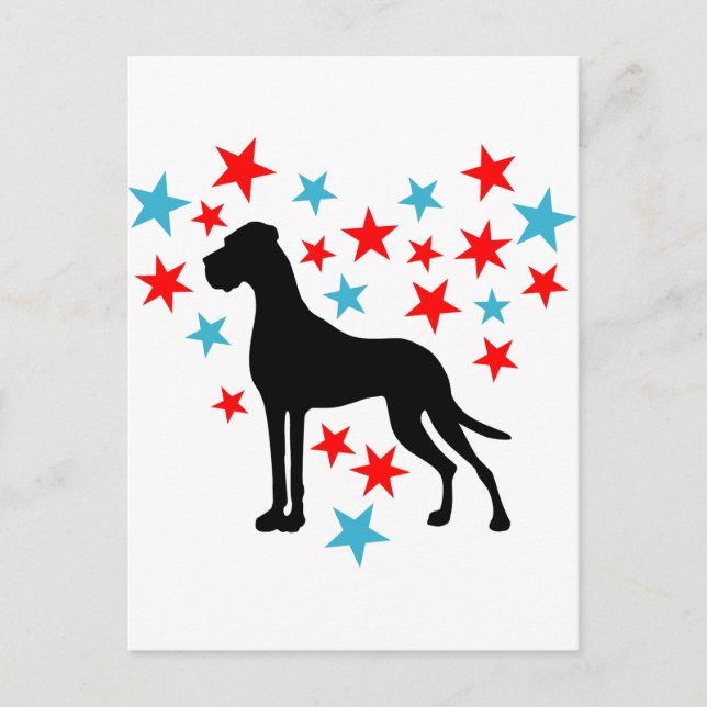 Postal Dogo de Gran Danés corazón estrellado (Anverso)