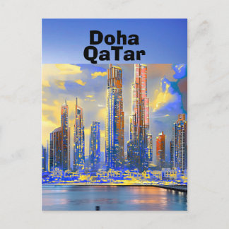 Postal Doha Travel Postcard Art, Doha Skyline, Doha Qatar