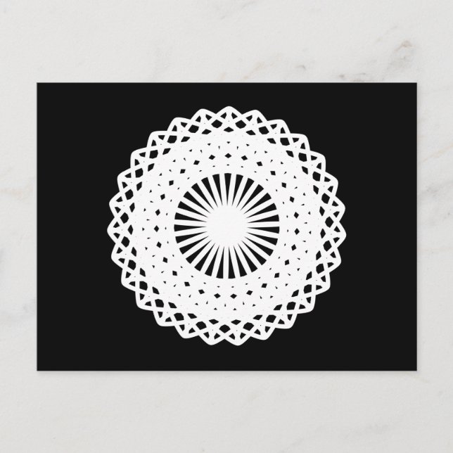 Postal Doily. Círculo de encaje blanco. En negro. (Anverso)