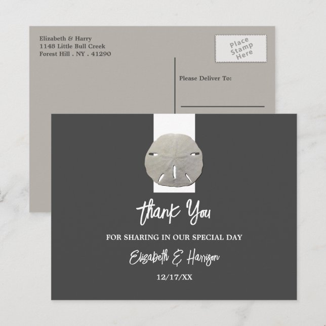 Postal Dólar de Arena Solitario - Gris Carbón - Boda en l (Anverso / Reverso)