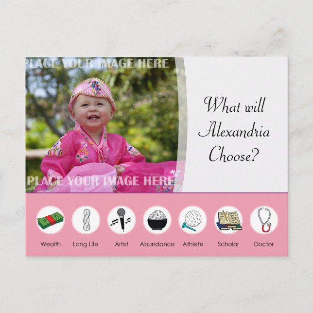 Postal Doljabi Doljanchi Dol coreano 1er cumpleaños (Anverso)