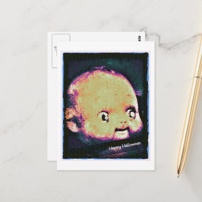Postal Doll Head 8 Bit Glitch Halloween (Anverso/Reverso In Situ)