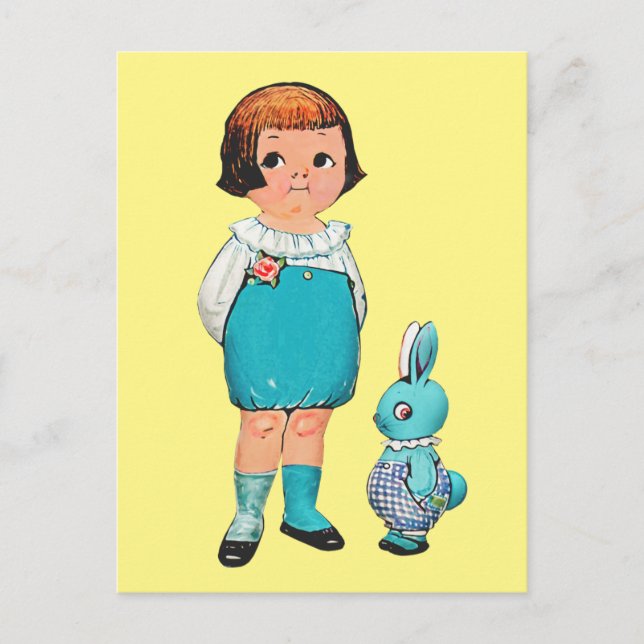 POSTAL DOLLY DINGER PAPER DOLL & BUNNY EASTER POSTCARS (Anverso)