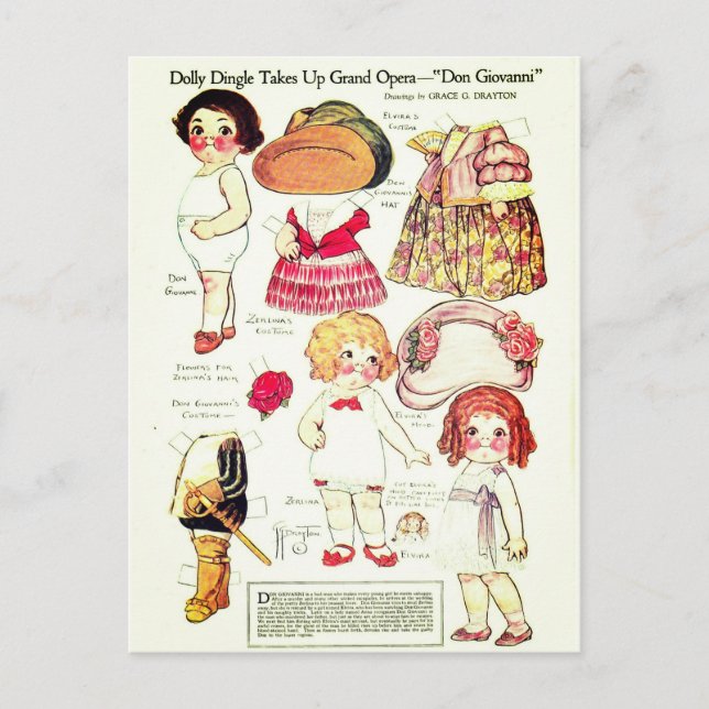Postal Dolly Dingle Ópera Niño y Niñas Muñeca de Papel (Anverso)