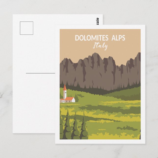 Postal Dolomitas Alpes Italia Ilustracion de viaje (Anverso / Reverso)