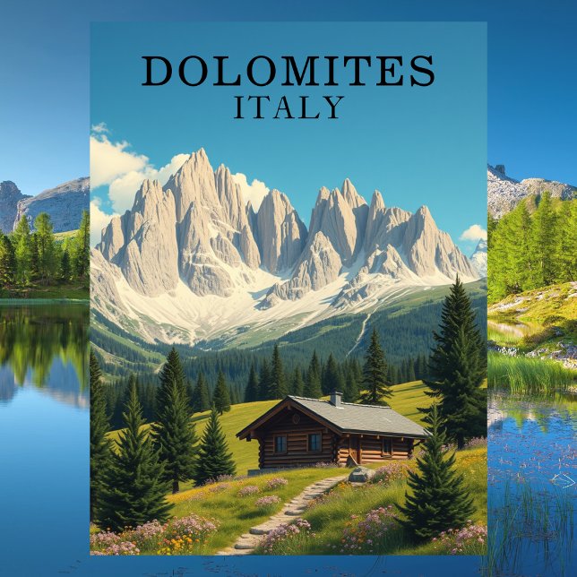 Postal Dolomitas Italia Ilustracion Viaje (Dolomites Italy Illustration Travel Postcard
)