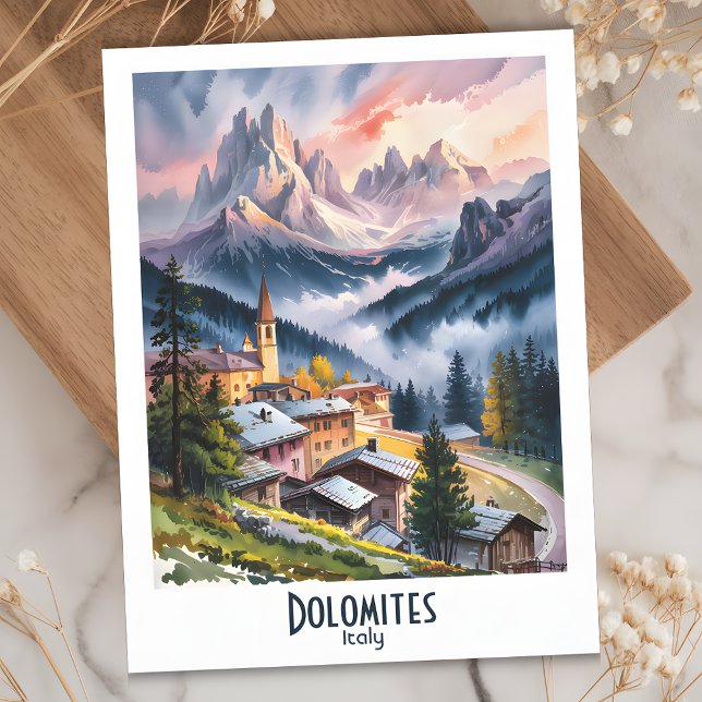 Postal Dolomitas personalizado Italia Alpes Acuarela (Dolomites Italy Alps Mountains Watercolor Postcard)
